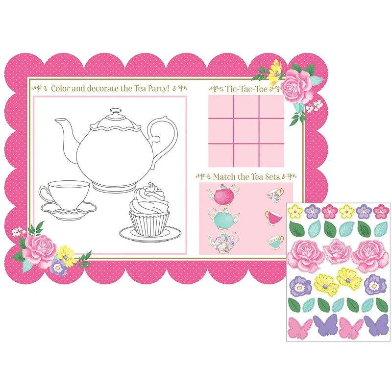 Floral Tea Party Placemat Activities (Set of 8) | Floral Tea Party Party Supplies