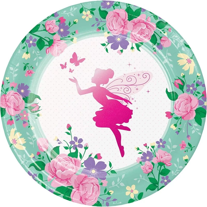 Floral Fairy Sparkle Large Plates (Pack of 8) | Fairies Party Supplies