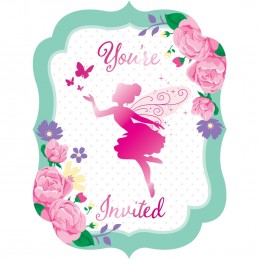Floral Fairy Sparkle Party Invitations (Pack of 8) | Fairies Party Supplies