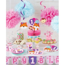 Girls Jungle 1st Birthday Party Plastic Banner Kit | Girls Jungle 1st Birthday Party Supplies