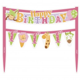Girls Safari 1st Birthday Cake Topper | Girls Jungle 1st Birthday Party Supplies