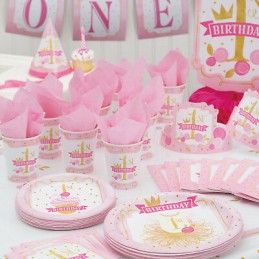 Pink & Gold First Birthday Large Plates (Pack of 8) | Pink & Gold First Birthday Party Supplies