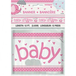 Pink Baby Elephant Baby Shower Foil Banner | Pink Baby Elephant Party Supplies