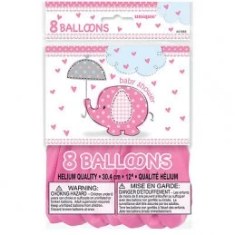 Pink Baby Elephant Baby Shower Balloons (Pack of 8) | Pink Baby Elephant Party Supplies