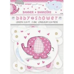 Pink Baby Elephant Baby Shower Jointed Banner | Pink Baby Elephant Party Supplies