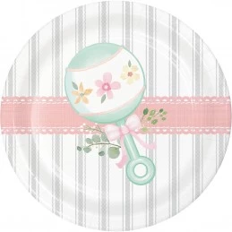 Pink Floral Baby Shower Small Paper Plates (Pack of 8)
