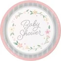 Pink Floral Baby Shower Large Paper Plates (Pack of 8)