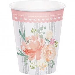 Farmhouse Floral Paper Cups (Pack of 8) | Floral Baby Girl Party Supplies