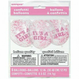 It's A Girl Baby Shower Confetti Balloons (Pack of 6) | Baby Shower Balloons Party Supplies
