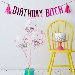 Birthday Bitch Pink Confetti Balloons & Banner Kit | Discontinued Party Supplies