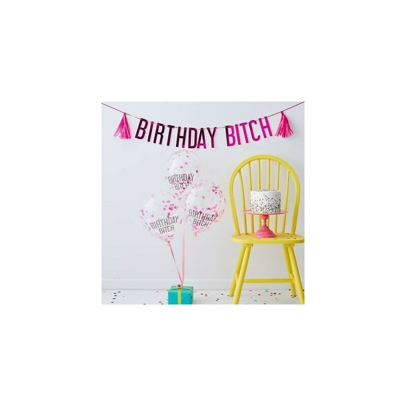 Birthday Bitch Pink Confetti Balloons & Banner Kit | Discontinued Party Supplies