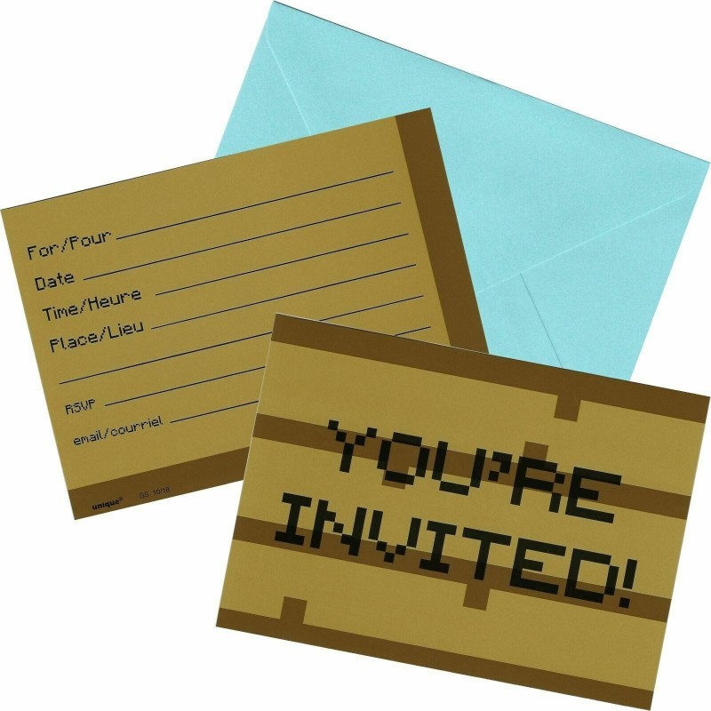 Minecraft Party Invitations (Pack of 8) | Minecraft Party Supplies