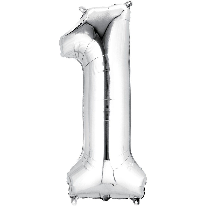 Silver Number 1 Balloon 86cm | Number Balloons Party Supplies