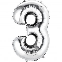 Silver Number 3 Balloon 86cm | Number Balloons Party Supplies