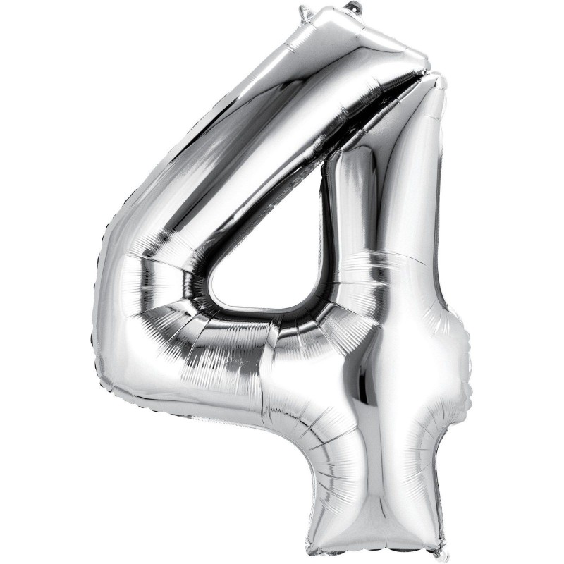 Silver Number 4 Balloon 86cm | Number Balloons Party Supplies