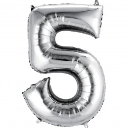 Silver Number 5 Balloon 86cm | Number Balloons Party Supplies