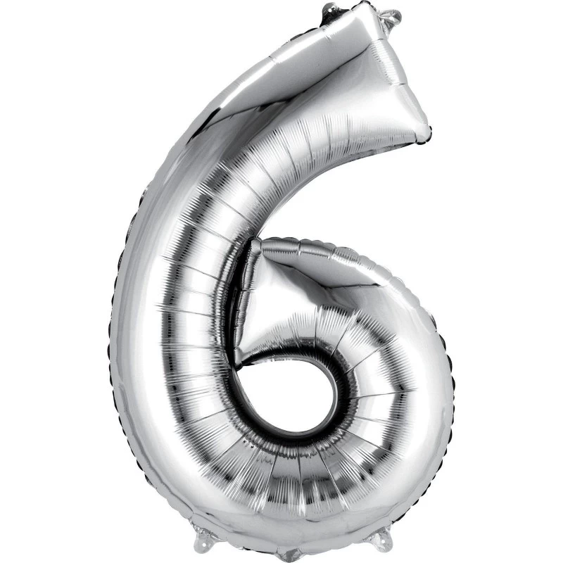 Silver Number 6 Balloon 86cm | Number Balloons Party Supplies