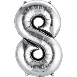 Silver Number 8 Balloon 86cm | Number Balloons Party Supplies
