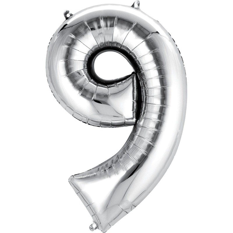 Silver Number 9 Balloon 86cm | Number Balloons Party Supplies