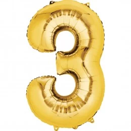 Gold Number 3 Balloon 86cm | Number Balloons Party Supplies