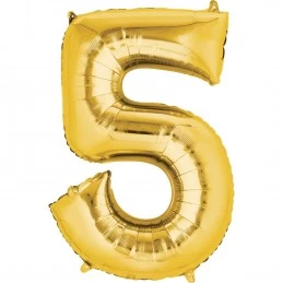 Gold Number 5 Balloon 86cm | Number Balloons Party Supplies