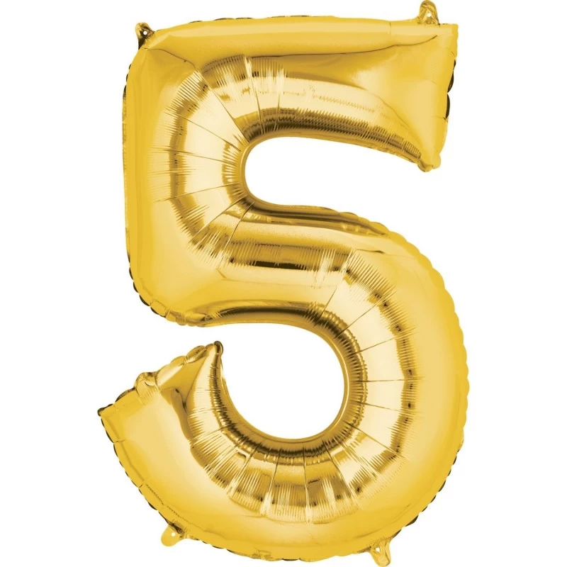Gold Number 5 Balloon 86cm | Number Balloons Party Supplies