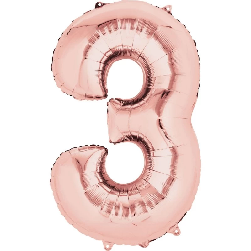 Rose Gold Number 3 Balloon 86cm | Number Balloons Party Supplies