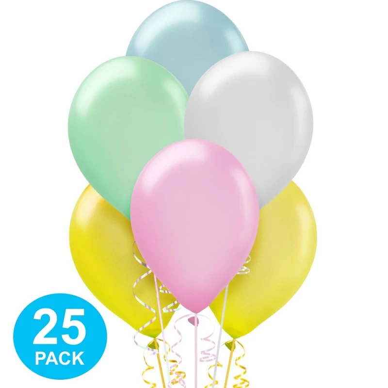 Assorted Pastel Pearl Balloons (Pack of 25) | Coloured Latex Balloons