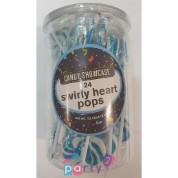 Blue Swirl Heart Lollipops (24 Pack) | Discontinued Party Supplies