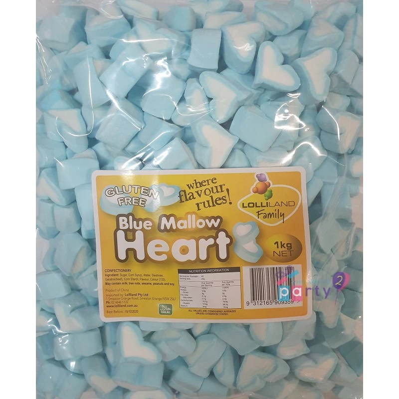 Blue & White Marshmallows Hearts (1kg) | Discontinued Party Supplies
