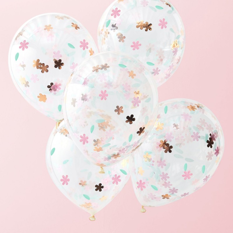 Floral Tea Party Confetti Balloons (Pack of 5) | Floral Tea Party Party Supplies