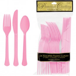 Pink Plastic Cutlery (Set of 24) | Pink