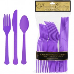 Purple Plastic Cutlery (Pack of 24) | Purple