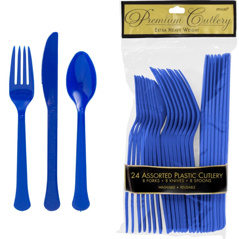 Blue Plastic Cutlery (Set of 24) | Blue