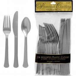 Silver Plastic Cutlery (Pack of 24) | Silver Party Supplies