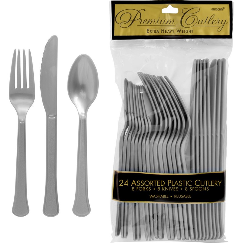 Silver Plastic Cutlery (Pack of 24) Silver Plastic Cutlery (Pack of 24)