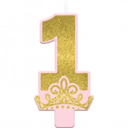 Disney Princess 1st Birthday Glitter Number One Candle | Disney Princess Party Supplies