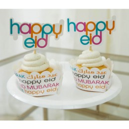 Eid Mubarak Happy Eid Cupcake Wrappers & Toppers (Set of 8) | Ramadan/Eid Party Supplies