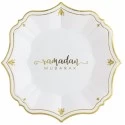 White Ramadan Mubarak Paper Plates (Pack of 8)