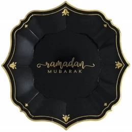 Ramadan Mubarak Black Dessert Paper Plates (Pack of 8) | Ramadan/Eid Party Supplies