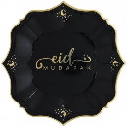 Eid Mubarak Black Dessert Paper Plates (Pack of 8) | Ramadan/Eid Party Supplies