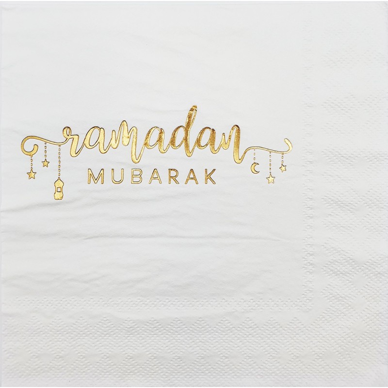 Ramadan Mubarak White Large Napkins (Pack of 16) | Ramadan/Eid Party Supplies