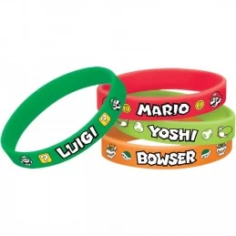 Super Mario Rubber Wristbands (Pack of 6) | Super Mario Party Supplies
