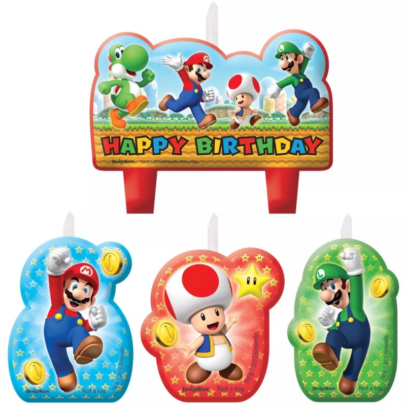 Super Mario Candles (Set of 4) | Super Mario Party Supplies