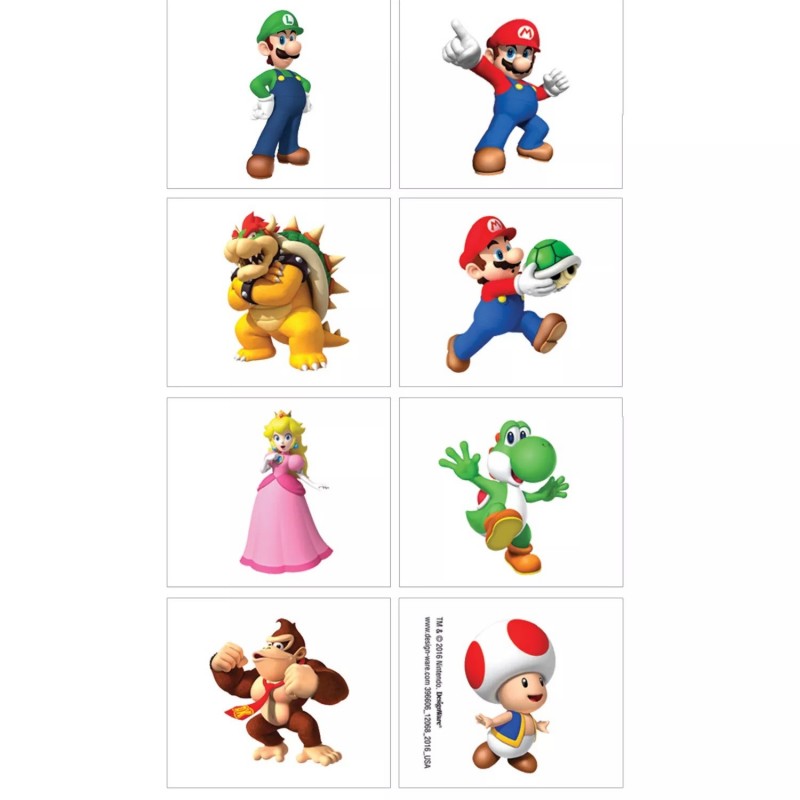 Super Mario Tattoos (Set of 8) | Super Mario Party Supplies