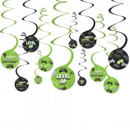 Level Up Gaming Swirl Decorations (Set of 12) | Video Game Party Supplies