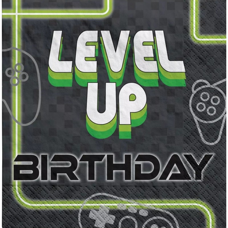 Level Up Gaming Large Napkins (Pack of 16) | Video Game Party Supplies