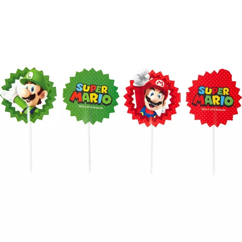 Wilton Super Mario Cupcake Picks (Pack of 24) | Super Mario Party Supplies