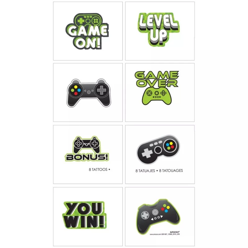Level Up Gaming Tattoos (Set of 8) | Video Game Party Supplies