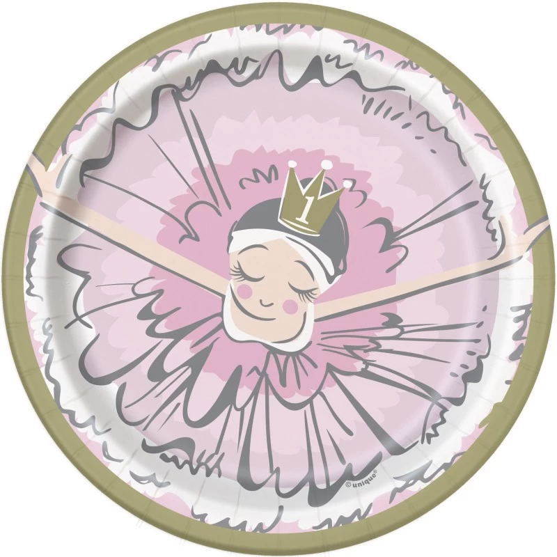 Ballerina Pink & Gold 1st Birthday Small Plates (Pack of 8) | Pink & Gold First Birthday Party Supplies